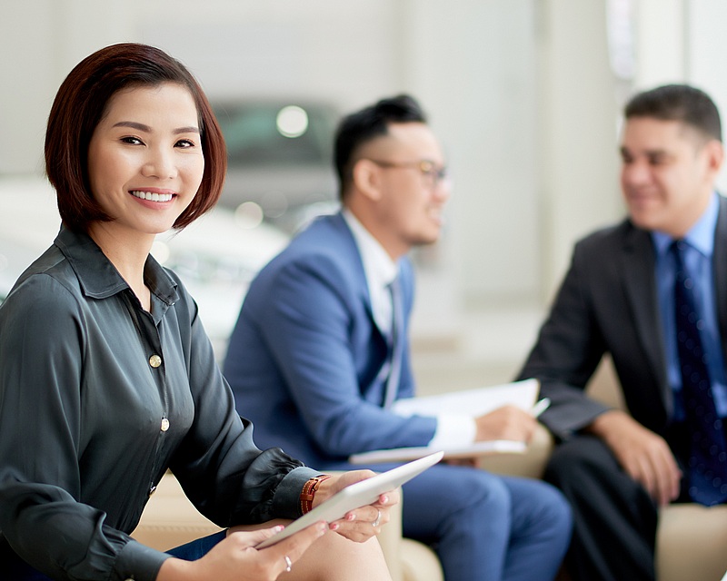 smiling woman in office